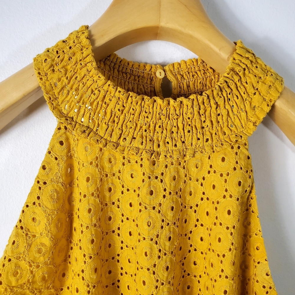 Zara Mustard Yellow Eyelet Halter Mini Dress - Picture 5 of 9